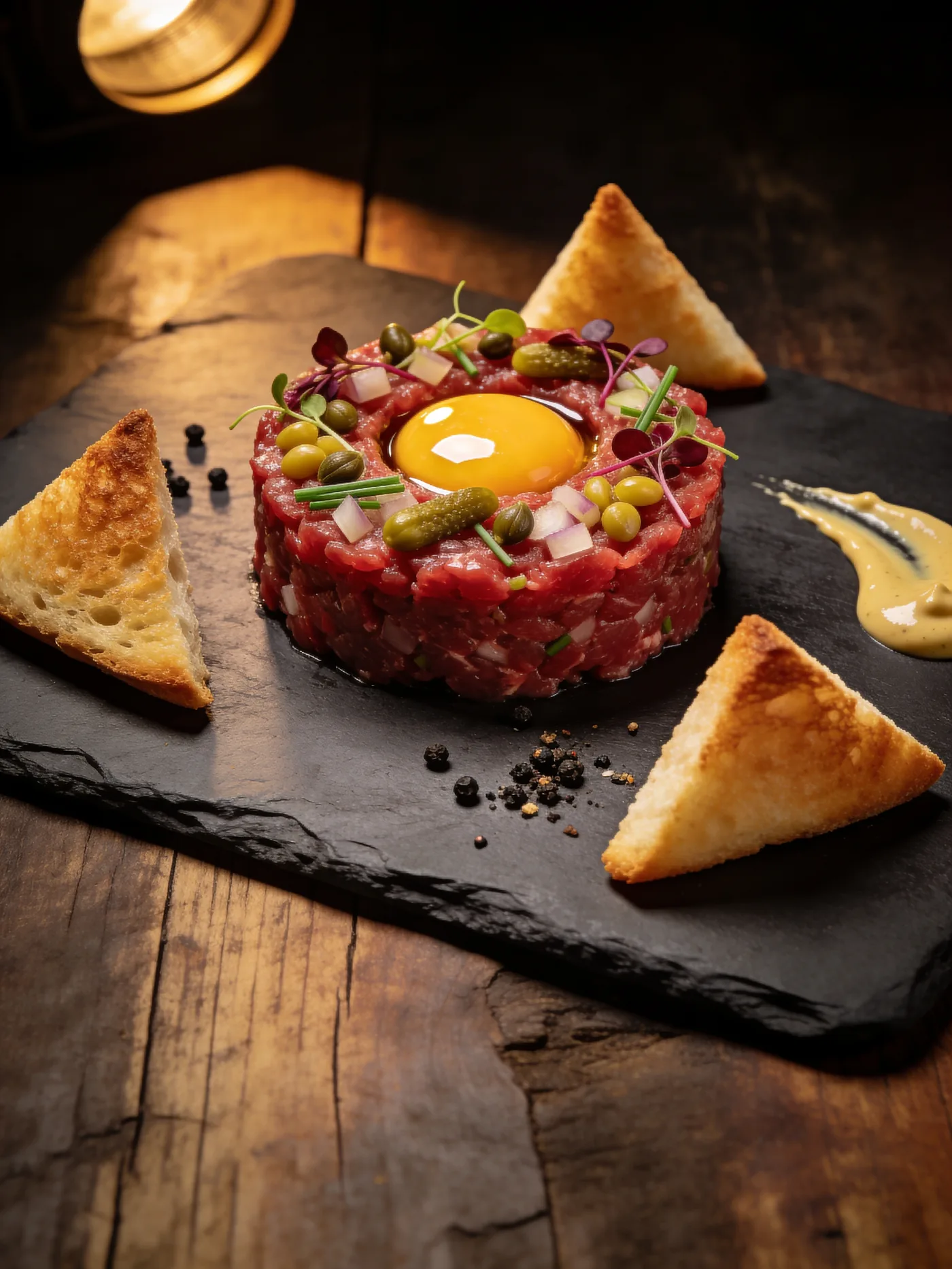 Beef Tartare mit Eigelb und Brioche-Toast